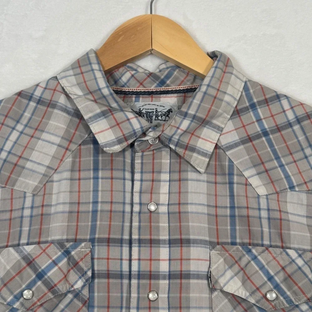 Levi's Grey Plaid Short Sleeve Western Snap Shirt Large